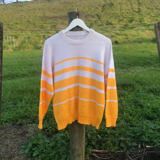 vintage recycled knit jumper yellow and white striped