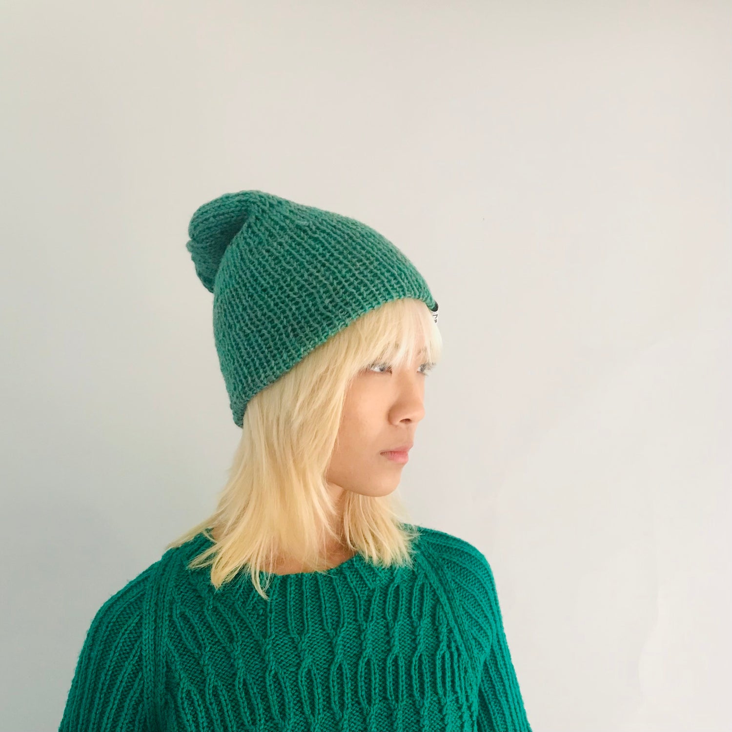 Designer womens beanie bright green wool